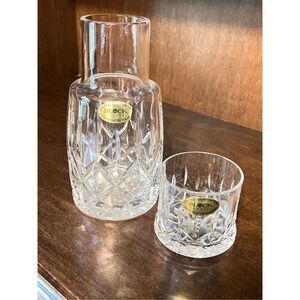 Vintage Block Cut Crystal Tumble Up Bedside Water Carafe Decanter Set